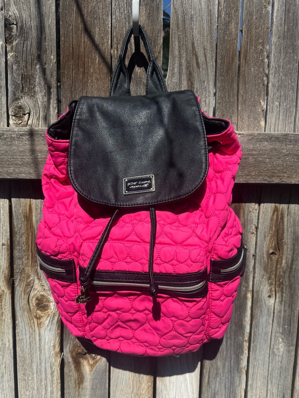 Vera Bradley Quilted Backpack in Bright Pink with Black Trim